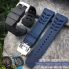 20 mm högkvalitativ silikongummiklocka för Richard White Blue Mille Butterfly Buckle Soft Nature Strap Screw Hole Armband H3713664