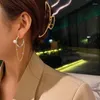 Hoop & Huggie Gold Color Chain Hanging Dangle Earrings For Women Shiney Crystal C Shape Pearl Piercing Drop Earring Brincos JewelryHoop