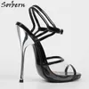 Sorbern Black Patent Clear Plastic Sandalen Metalen Hoge Hakken Stilettos Dames Dia's 14 CM Zomer Sandaal Custom Colors