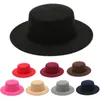 Berets Flat Top Fedora Hats For Women Solid Color Imitation Wool Jazz Cap Wide Brim Ladies Elegant Round Caps Bowler HatsBerets