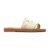 Lyx Damer Woody Flat Mule Sandaler Damtofflor Sommar Designer Plattformar Slides Black Beige Canvas Casual Skor Spets Slider Square Toe Mode Sandles Us 9,5