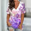 Kvinnors t-shirt 2022 Summer Short Sleeve Casual Women T-shirts Flower Print Tops 3d Street mode tee kvinnlig v-ringning Löst stor storlek