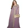 Elegant Moroccan Kaftan Formal Evening Dresses Cape Sleeve Bead 2022 Gold Embroidery Lace Appliques Arabic Muslim Women Long Prom Gowns Light Purple Occasion Dress