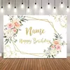 Name Happy Birthday Backdrop Pink Floral Decoration Pocall Gold Dot Customize Personalize DIY Supplies 220614