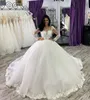 2022 Aso Ebi manches longues robe de bal Dubaï robes de mariée pure col rond dentelle appliques perlées Vestios de Novia robes de mariée avec boutons BA4765