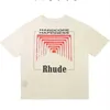 22 SS Ins High Street Tide Brand Rhude Men's Camisetas Letra Impressa Round Neck Camise de algodão solto T-208K