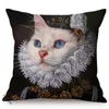 CUSHionDecorative Pillow Cat Funky Animal Portrait Europe Renaissance Oil Målning Affischer Style Dekorativa Throw Cases LINEN SOF1238281