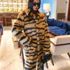 Winter Women High Quality Faux Fur Coat Luxury Long Fur Coat Loose Lapel OverCoat Thick Warm Plus Size Tiger Print Plush Coats T220716