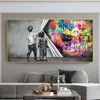 Paintings Cuadros Banksy Art Graffiti Canvas Painting Behind The Curtain Wall Posters And Prints Pictures For Living Room Home