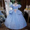 2022 Robes de fille à fleurs à paillettes pour le mariage en dentelle rose Princesse tutu jupe à volants 2019 Boube de bal bijou vintage enfant Première robe de communion sainte