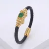 Charm Bracelets Feng Shui PIXIU Bracelet Round Natural Gemstone Braided Leather Rope Women Fashion Stainless Steel JewelryCharm