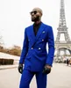 2022 Royal Blue Moda Uomo Abiti Doppio Petto 2 Pezzi Giacca Pantaloni Colletto a visiera Abiti Slim Fit per Smoking della Festa Nuziale