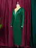 Casual Dresses Party Green Tassel Dress Sexig Se genom V Neck Långärmad Kvinnor Kändis Fringe Large Size Curve Ladies Club Evening Outf