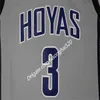 Georgetown Hoyas College 3 Allen Iverson Jersey University Tean Black Blue Grey Allen Iverson baskettröjor