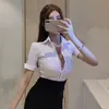 Женские блузкие рубашки корсет летняя женская одежда сексуальная клуба Crop Top White V-образный Bodycon Ladies Lid Cut Tops Brand
