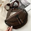 Stone Pattern PU Leather Waist Bags For Women Vintage Chain Waist Pack Female Fashion Fanny Pack Wide Strap Crossbody Chest Bag 220513