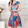 夏のスカート大規模なドレス半袖女性の花柄ドレスラインカジュアルl xl 2xl 3xl 4xl 17ファッション