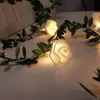 Cordes Rose Fleur LED Guirlandes Vert Feuille Guirlande Batterie USB Solaire Alimenté Blanc Chaud Fée Lumière De Vacances