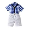Clothing Sets 0-6Y Summer Gentleman Kids Boys 2pcs Clothes Plaid Printed Single Breasted Shirts With Bow Tie Suspender ShortsClothing Clothi