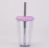 16OZ Reusable Boba Cup Double Wall Thick Plastic Tumbler Leak Proof Design Bubble Tea Mug with straw SN3681