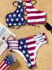 Bademode Damen American Flag Hollow Out Neckholder Bikini Set Sexy BH G-String Split Female Low Waist Badeanzug