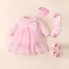 born Baby Girl Dresses Clothes For 0-3 Month Set Party Birthday Dress Outfits 0-1 Years Shoes Tights & Long Socks Christening 220721