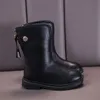 Botas Crianças Inverno Pêlo Branco Quente Preto Couro Pu Meia panturrilha Bico Redondo Estilo Conciso Fivela Antiderrapante Moda Bota Feminina