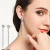 Stud Fashion 925 Sterling Silverörhängen för kvinnor älskar hjärtkristall lång kedja tofs örhänge brudtärna topp juvelystud farl22