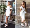 Removabla Bow Ribbon Puff Short Sleeves Bridal Gowns Mini Little White Dress Brides Second Recence Robes CL0527