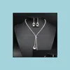 Orecchini Collana Set di gioielli Matrimonio Nuziale Chiaro Argento Placcato Cristallo Strass Goccia Set Regalo Accessori donna Consegna 2021 6Kr4V