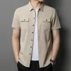 Men's Casual Shirts Solid Color For Men Summer Short Sleeve Korean Shirt Social Party Tops Tuxedo Blouse Streetwear Male ClothingMen's