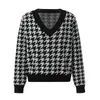 Kvinnors tröjor Kvinnor Hirigin Fashion Women Color Block tröja vuxna Houndstooth Mönster långärmad V-Neck Knitwear Warm Pullover