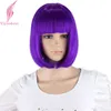 Synthetic 10inch Straight Short Bob Wigs Bangs Blue Golden Red Black White Purple Pink Green Brown Cosplay Wig Female 220622