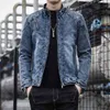 Demin Jacke Männer Herbst Winter Vintage Jeans Mantel Casual Stehkragen Fleece Oberbekleidung Slim Fit Blau Schwarz Langarm Jacken