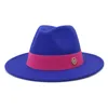ベレット女性fedora帽子ピンクベルトエレガントな男性ワイドブリムパナマトリルビーキャップブリティッシュスタイルパーティーフォーマル卸売ベールズウェンド22
