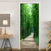 Creative 3D Door Sticker DIY Home Decor Self-Adhesive Wallpaper Bamboo Forest Small Road Bedroom Renovation Po Mural 220426