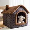 Dog Bed Warm House Grey Kennel Cat Tent Sleeping Cave Bed Self-Warming Cushion 2 In 1 Foldable Nest for Indoor Cats Kitten Puppy 220329