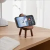Creative Desk Decor Bracket Holder Wood Chair Walnut Tablet Stand Cell Phone Mount för Office Mobiltelefon sovrum flickor smartphones