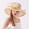 Летнее женское платье с широкими полями и бантом, кружевная церковная шляпа, складное платье для свадебного чаепития, солнце 220427