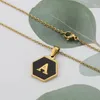 Colares pendentes de colar de letra inicial de letra de ouro de aço inoxidável hexagon preto 26 letras pendentes jóias femininas