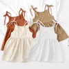Children Girls Summer Casual Dress Solid Suspender With Pocket Cute Clothes For 2 6T Princess Wedding Party Gift Costume 220714