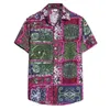Mäns Casual Shirts Fashion Red Men Short Sleeve Cardigan Hawaiian Beach Flower Shirt Turtleneck Kläder Mens Top Blouse 2022