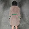 Nouvelle mode véritable fourrure de mouton de Mongolie / fourrure polaire tricotée manteau de fourrure couleur verte style long avec poches décorer T220810