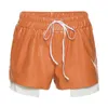 Sommer Frauen PU Leder Shorts Neue Mode Kontrast Farbe Lace Up Hohe Taille Tasche Hüfte Enge Beiläufige Kurze Hosen frauen