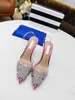 Paris Fashion Week bankett högklackade sandaler kvinnors tofflor designer lyxiga höga klackar elegant strass dekorativ fisk munskor storlek 35-42
