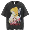 ハラジュクTシャツメンヒップホップビンテージウォッシュアニメグラフィック特大Tシャツ男性用ストリートウェアティー100％コットンTシャツ220707