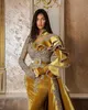 2022 Plus Size Arabic Aso Ebi Gold Luxurious Mermaid Prom Dresses Lace Pärled Crystals Evening Formal Party Second Reception Birth315R