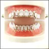 Hip Hop 6 zębów puste opaska diamentowe szelki złota platowane kroplowe grillz kropla dostawa 2021 grillz dentystyczne grille biżuteria qc6to