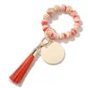 Pulseira De Madeira Pulseira Jóias Leopardo Grão Tassel Mão Frisada Braceletes Bangle Arco-íris Fringe Pulseira Chaveiro Bolsa Pingente