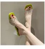 2022 NIEUWE Women Fashion PVC Crystal Sandals Girls Casual Summer Open Toe Korte Heels Slippers Schoendame Outdoor Green Sexy Flops Pink White Dia's Maat 35-39 Geen doos #H38